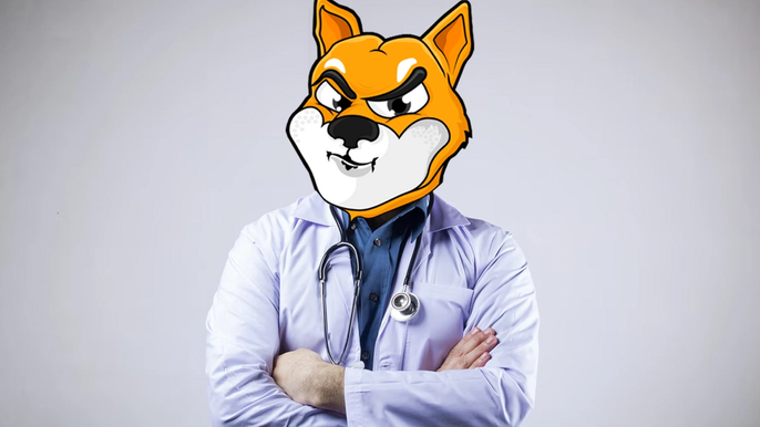 Shiba Inu Coin Dog on the body of a doctor, following Ask The Doctor's announcement that it plans to make a SHIB burner pedometer.