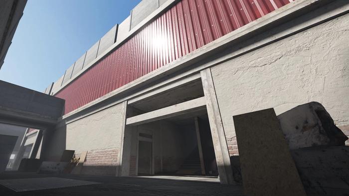 Image of a warehouse map in Frontlines on Roblox.