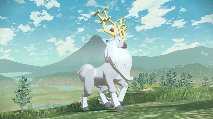 Wyrdeer, a reindeer Pokémon, stands proudly in the grass.
