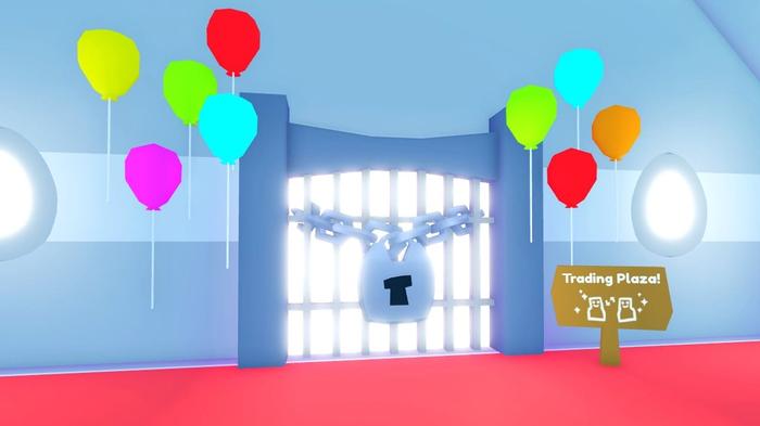 Screenshot from Pet Simulator X, showign the trading post hidden behind a locked door