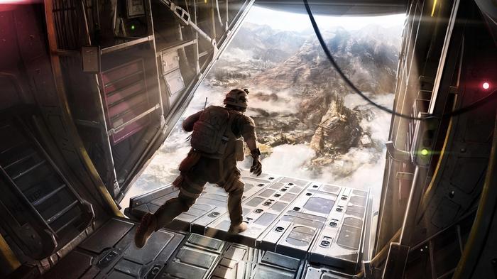Image of a soldier jumping out of a helicopter in Call of Duty: Warzone.