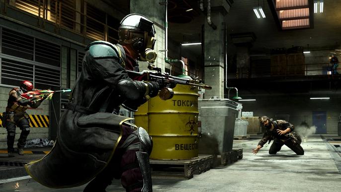 Image showing Warzone players fighting near barrels