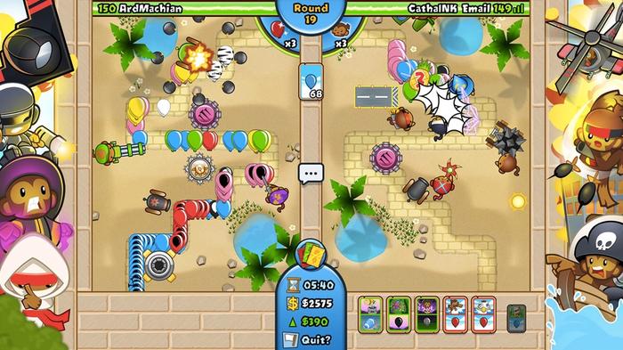 Image of a tower defense match in progress in Bloons TD Battles.