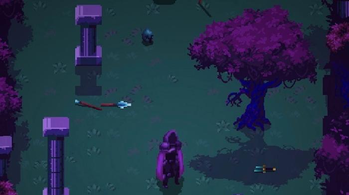The cover image for Immortal Rogue, showing a figure with a purple cloak standing by a tree.