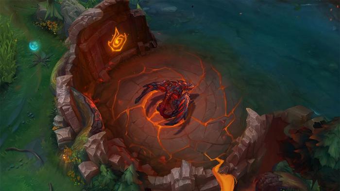 The image depicts the appearance of the League of Legends dragon based on the Rise of the Elements theme.
