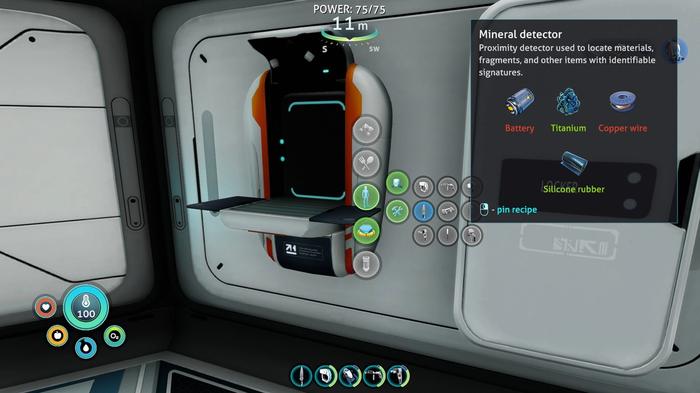 Subnautica Below Zero Mineral Detector being crafted in the fabricator