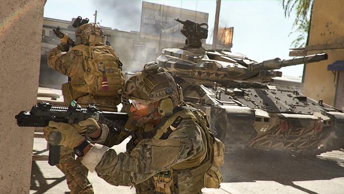 Two soldiers and a tank in Modern Warfare 2