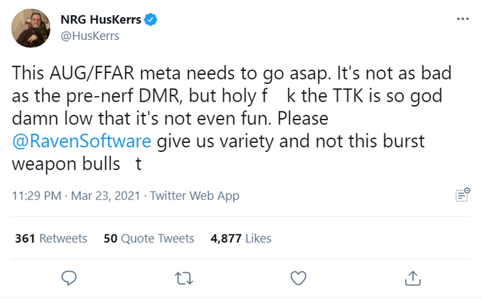 Huskerrs demands nerf to AUG in Warzone