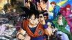 Goku, from Dragonball Z, stands in front of three other anime; Jujutsu Kaisen, Jojo's Bizarre Adventures and Yu Yu Hakusho