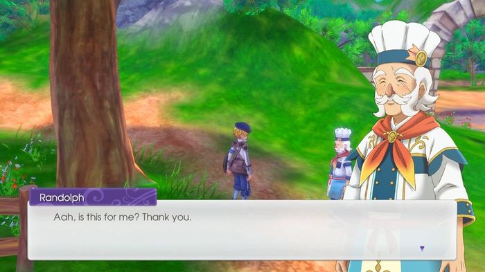 Image of Randolph receiving a gift in Rune Factory 5