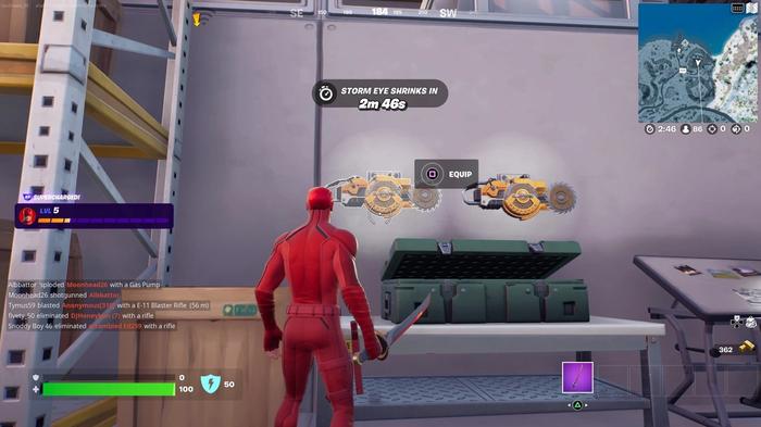 Image of a player collecting a Ripsaw Launcher in Fortnite.