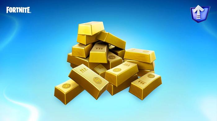 A cluster of gold bars in Fortnite.