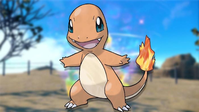 The Pokémon Charmander stood in front of a blurry background.
