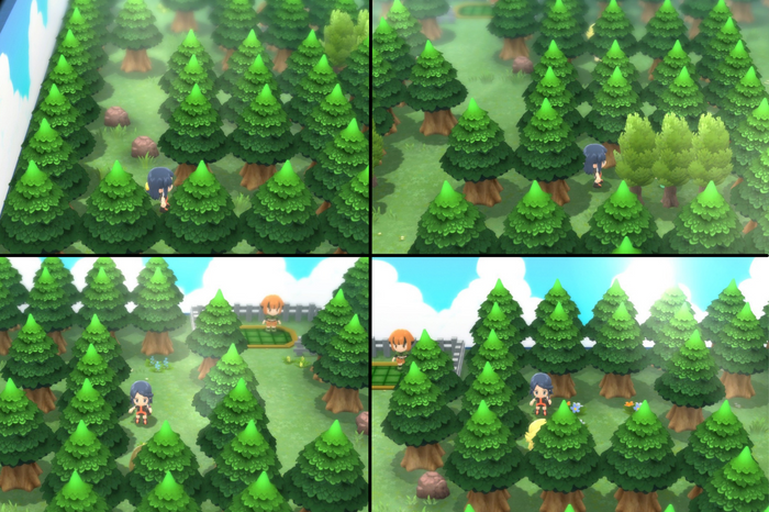 The locations of all four Pokémon Trainers a player needs to battle with before being able to battle Gardenia of Eterna City Gym in Pokémon Brilliant Diamond and Shining Pearl.