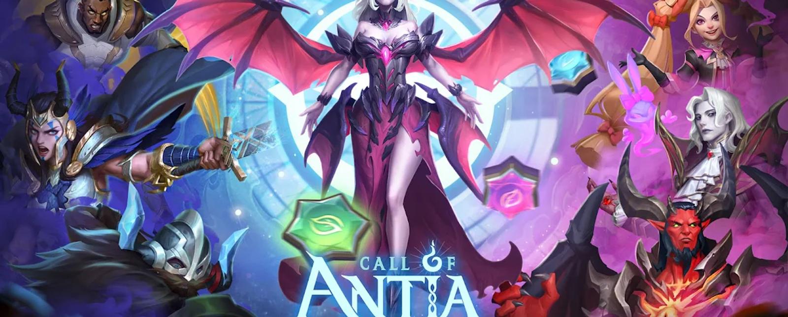 Artwork for Call of Antia featuring various in-game characters and heroes.