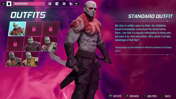 Guardians of the Galaxy Outfit Menu Drax