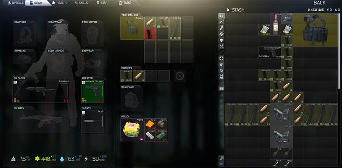 The gear section of the character menu, with an ammo compatibility check being carried out, in Escape From Tarkov.