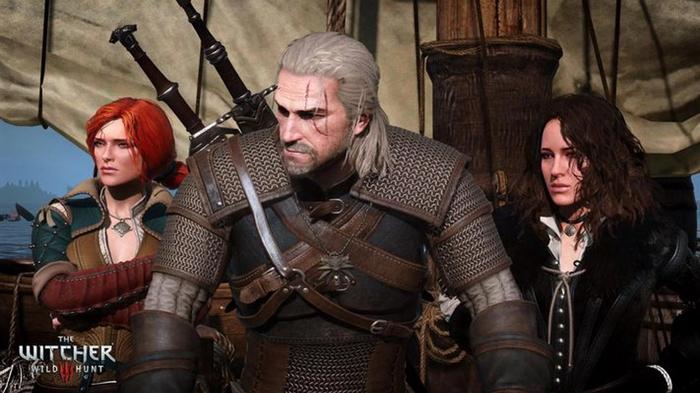 Geralt alongside Triss and Yennefer in The Witcher 3: Wild Hunt.