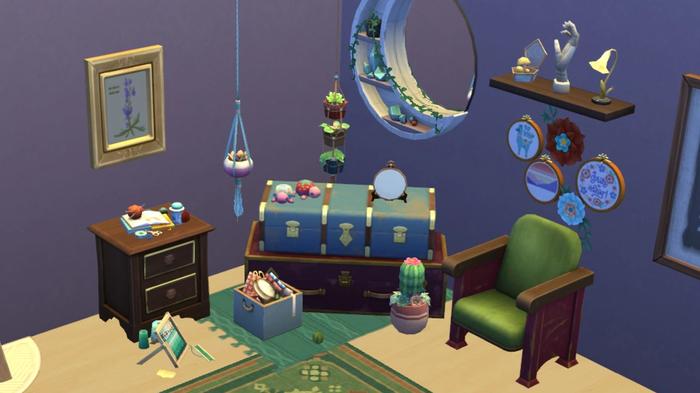 A craft corner in Sims 4