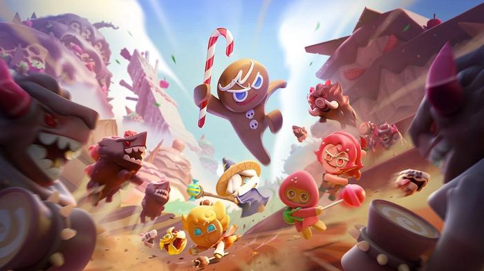 Screenshot from Cookie Run: Kingdom, showing the lead cookie fighting against enemies