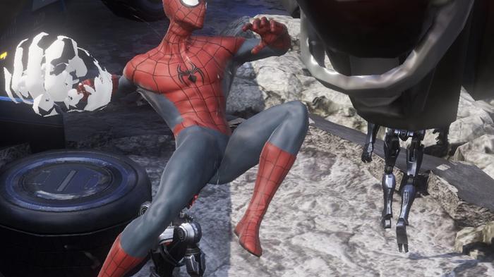 Spider-Man attacking the enemy in Marvel Future Revolution.