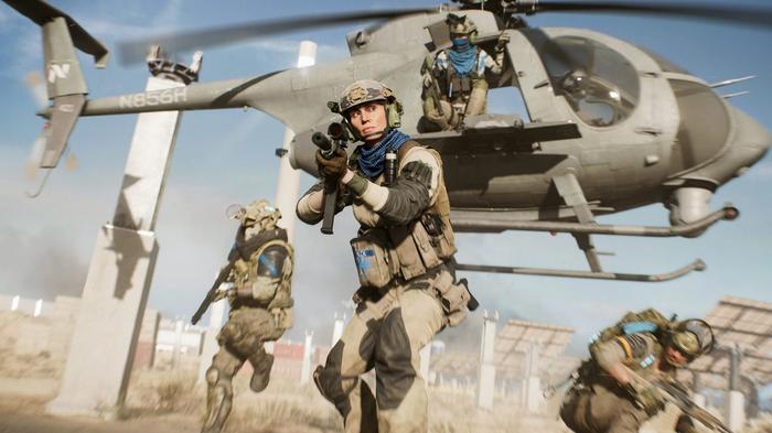 Battlefield specialists deploy from a chopper.