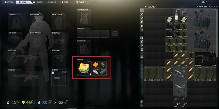 The gear section of the character menu, with the Alpha Container highlighted in Escape From Tarkov.