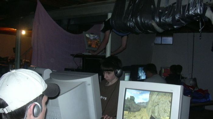 LAN Party: Guy duct-taped to ceiling