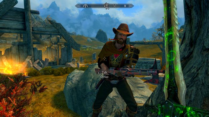 Skyrim's cowboy follower armed with his trusty rifle.