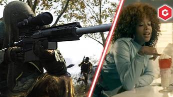 Image showing Call of Duty player holding sniper and Kelis looking at milkshake