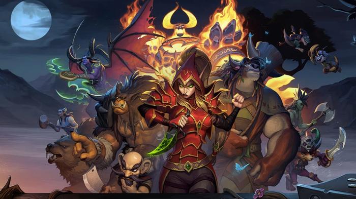 Image of a witch alongside various evil figures in Hearthstone.
