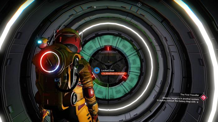 Unlocking a locked door aboard a Space Station using the Atlas Pass in No Man's Sky