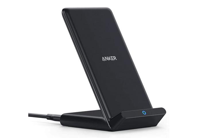 best wireless chargers Anker, product image of black anker charger for upright positioned phones