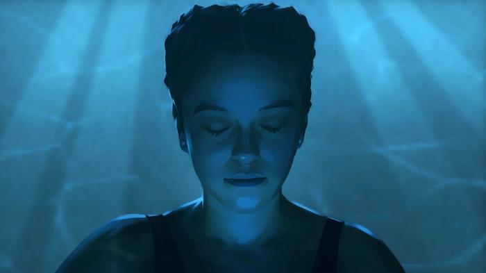 Image of a woman underwater in As Dusk Falls.