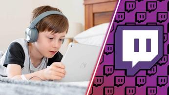 A child beside the Twitch logo.