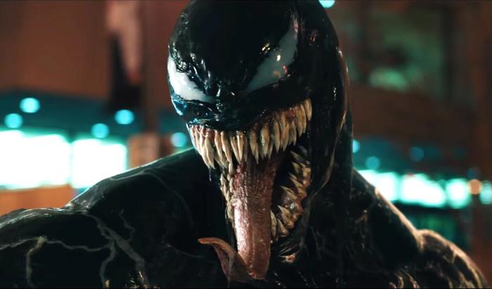 Venom is looking menacing with his tongue out.