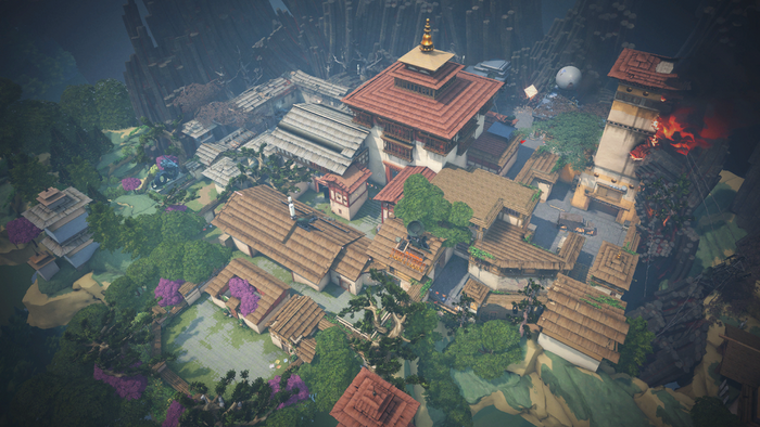 This image is an eagle eye view of the Haven Map in Valorant. It is designed by Riot Games.