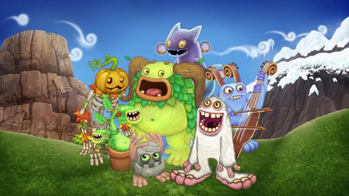 A group of singing monsters is staying next to the mountains My Singing Monsters.