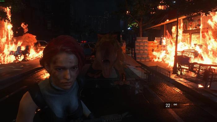 Jill fighting Dino in Resident Evil 3.
