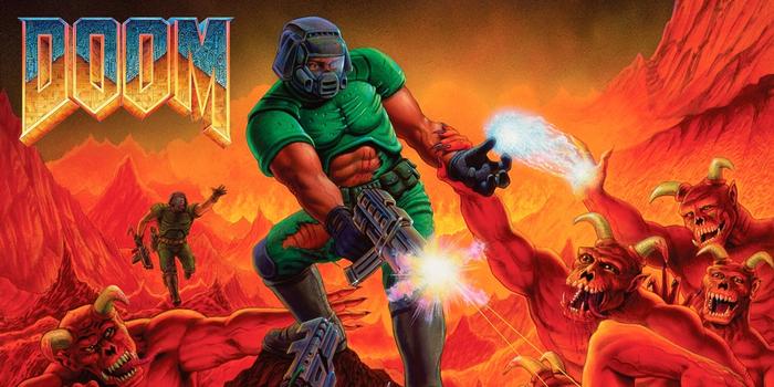 Cover art of the classic first-person shooter game, Doom.