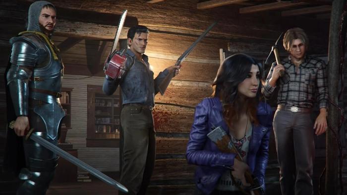 Four of the Evil Dead: The Game characters, featuring Lord Arthur and Ash Williams, unlock characters