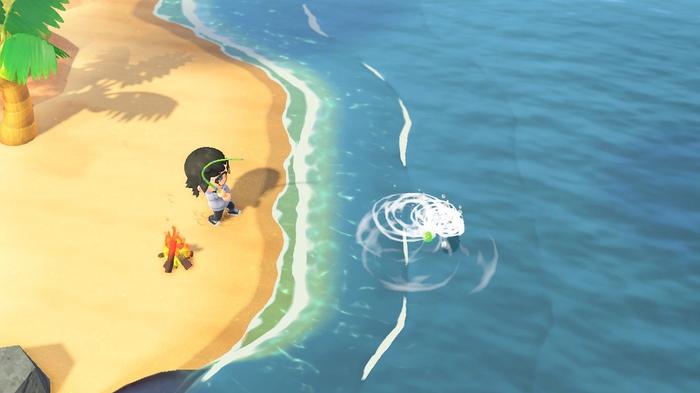 A player ocean fishing in Animal Crossing: New Horizons.