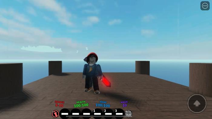 Screenshot from Critical Legends, showing a Roblox character wielding a glowing red sword