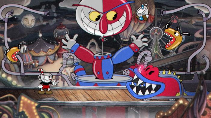 Cuphead fights Beppi the Clown.