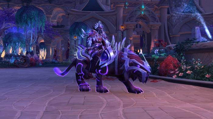 Screenshot of the Nightborne Manasaber mount rewarded for completing the questline to unlock the Nightborne Allied Race in World of Warcraft.