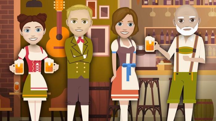 Screenshot from BitLife, showing four characters drinking in a bar