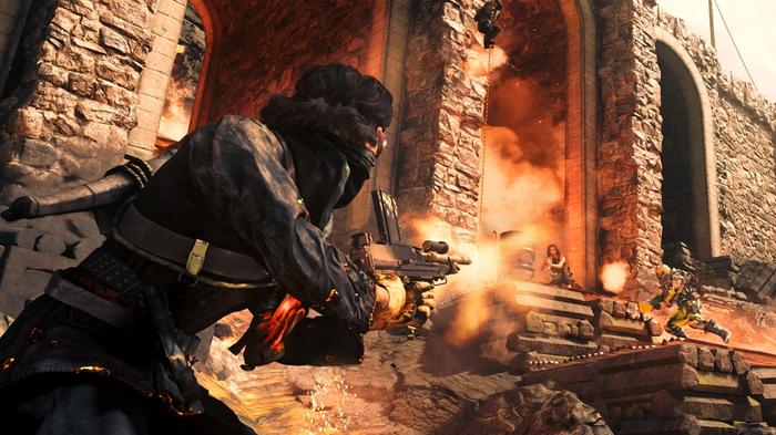 Image showing Warzone player firing gun next to lava