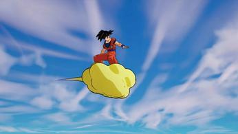 Image of Goku riding a Nimbus Cloud in Fortnite.