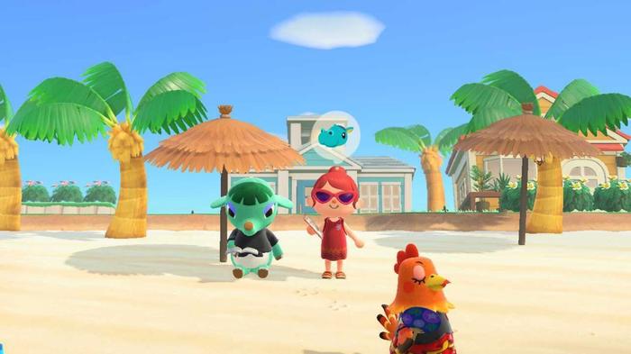 Animal Crossing New Horizons Happy Home Paradise searching for roomate on beach. Player is next to Opal