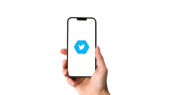 Phone in hand feature hexagonal Twitter logo- similar to the one used in NFT profiles.